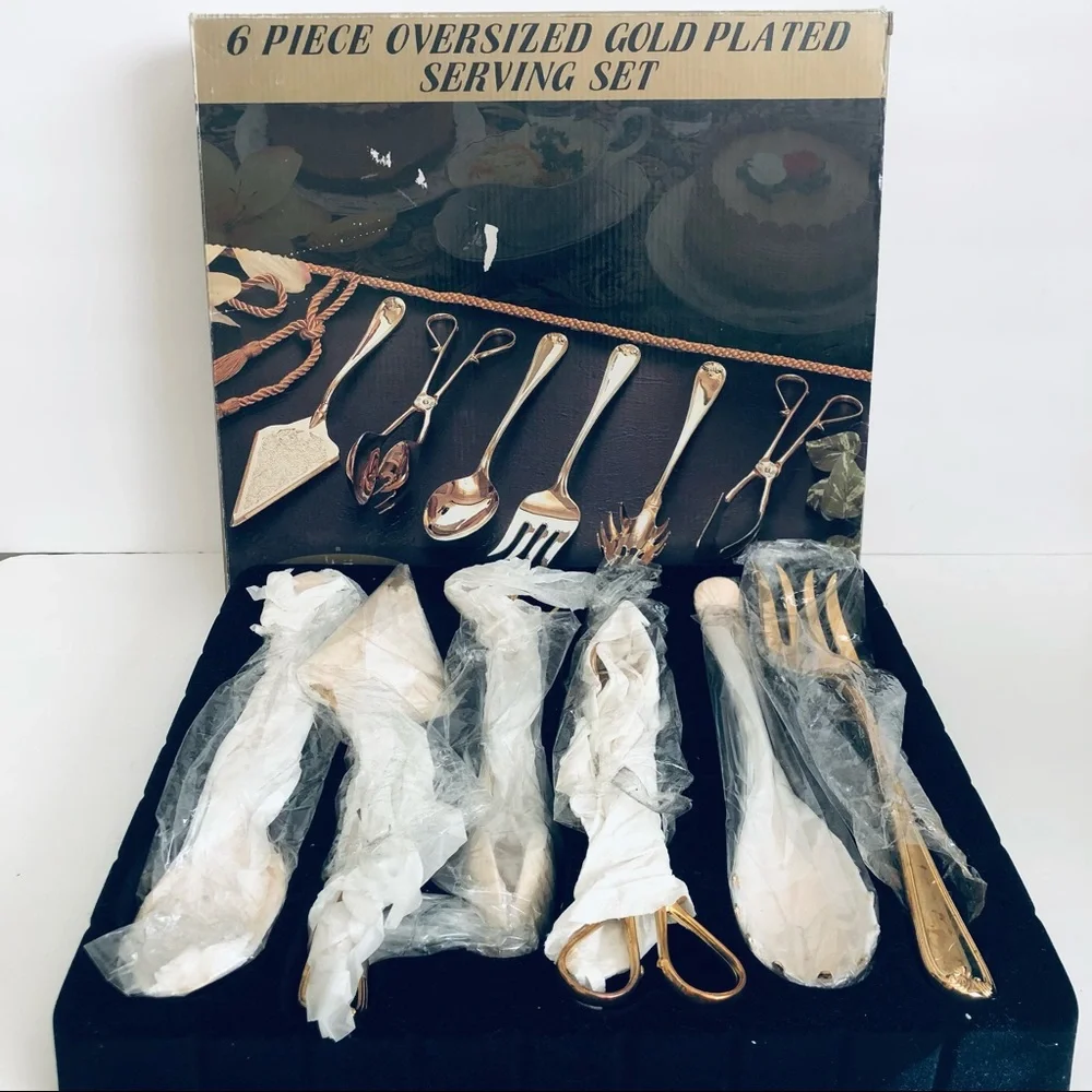 Vintage New Royal Imports, Inc Gold Plated Serving Set 6 Piece Oversized